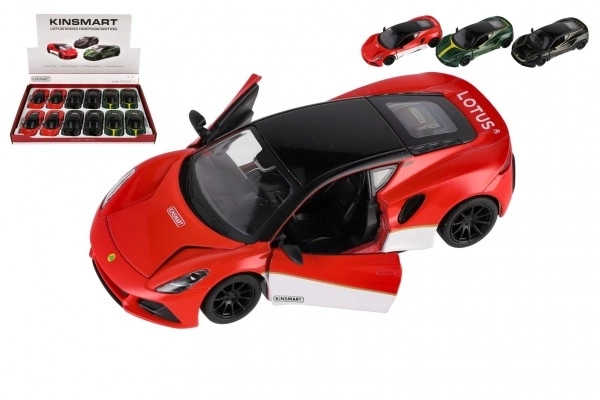 Auto Kinsmart Lotus Emira 1:38 kov/plast 12,5cm 3 barve na vzvratno navijanje 12 kosov v škatli
