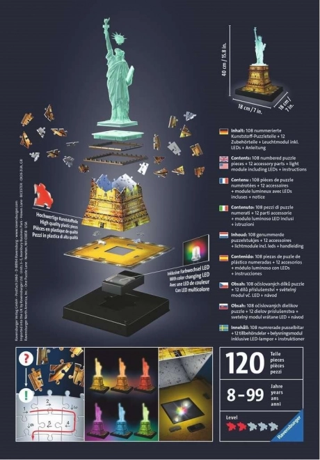 Osvetljeni 3D puzzle Kip Svobode Nočna izdaja 108 kosov