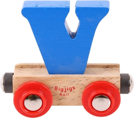 Leseni vagonček s črko V – BIGJIGS Rail