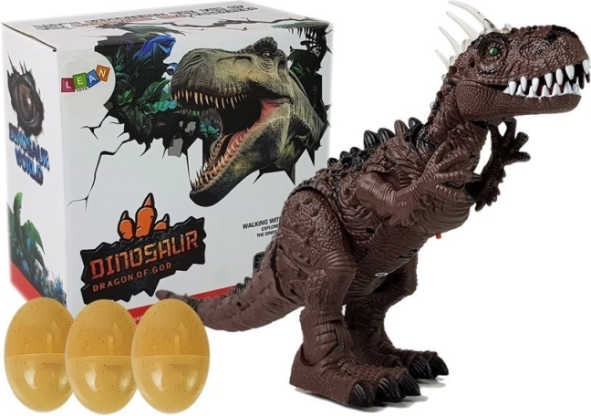Rjav dinozaver na baterije z lučjo, zvokom, projektorjem in valjenjem jajc