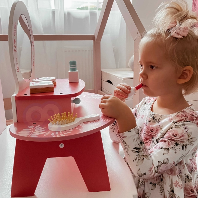 Rožnata lesena mizica s ogledalom Tooky Toy