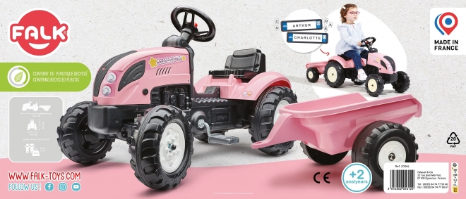 Traktor z nožnim pogonom County Star z roza prikolico
