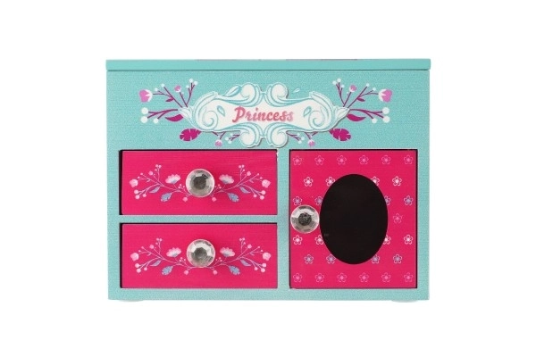 Omarica škatlica za nakit Princess 3 predali dvižen vrh z ogledalom les 16x12,5x12cm v škatli