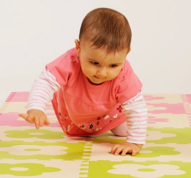 Penasta podloga puzzle Rože zelena-bež