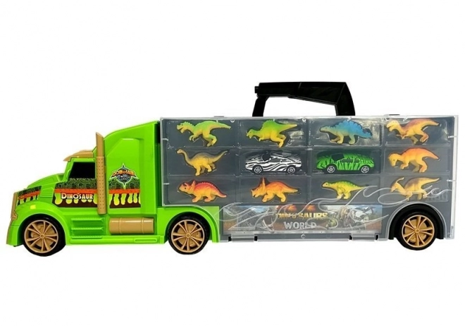 Kovček Tovornjak Transporter Sorter z dinozavri zeleni