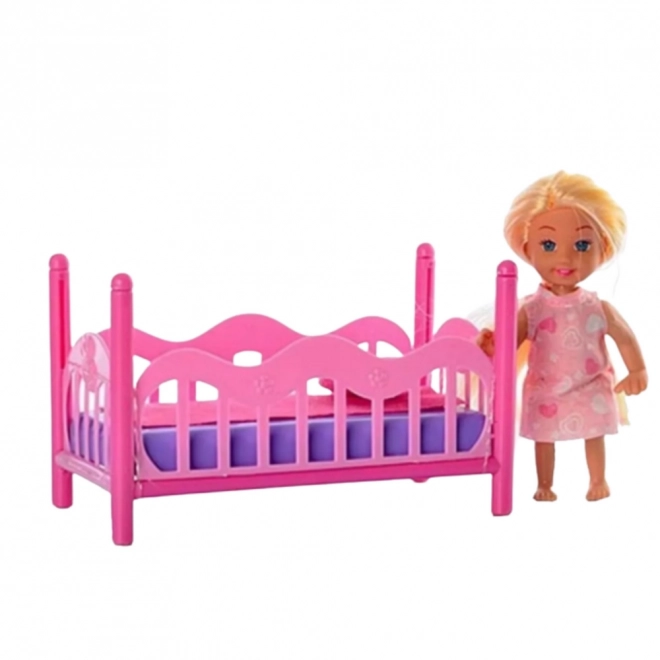 Set mini punčka v pižami roza posteljica
