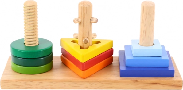 Lesena izobraževalna vstavljanka s oblikami Bigjigs Toys – natakni in zavrti