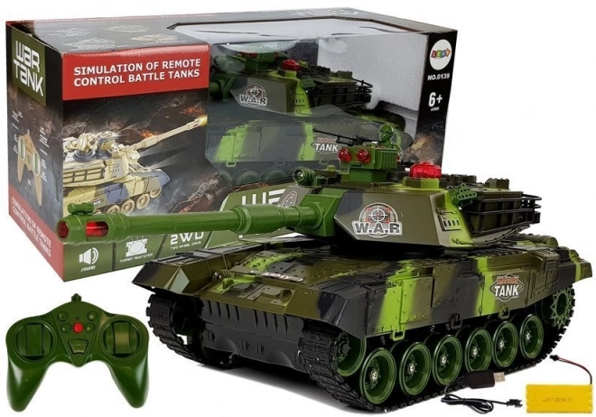 Velik R/C 2,4 Ghz daljinsko voden tank Luči Zvok Streljanje Zelena