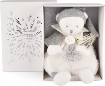Doudou Darilni komplet - Plišasti medvedek s kapico 25 cm