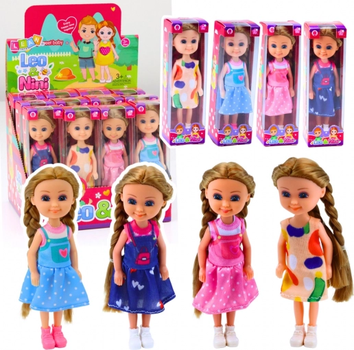 Mini punčka z dolgimi lasmi v obleki 15 cm