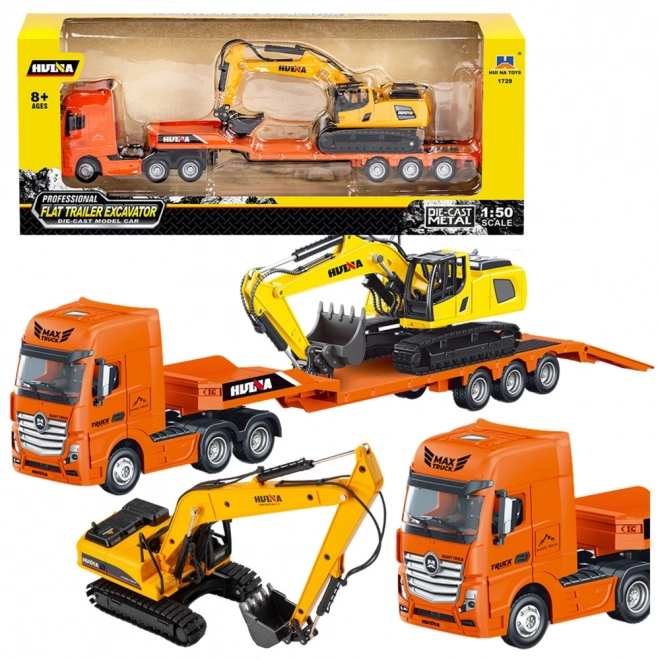 Model tovornjaka s priklopnikom in bagrom Huina 1:50