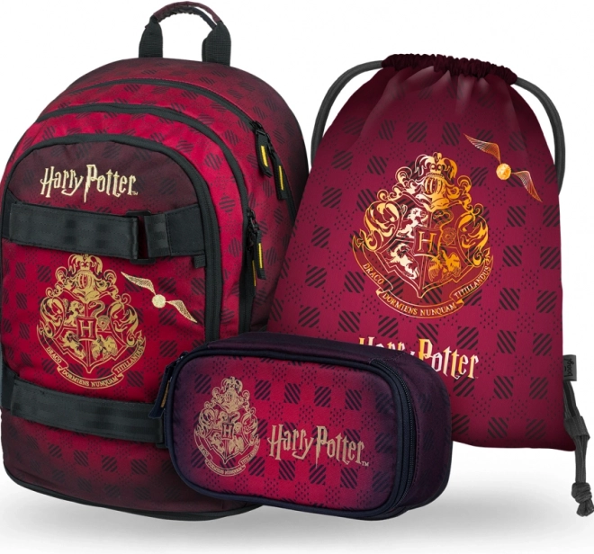 Šolski set BAAGL Harry Potter Bradavičarka – nahrbtnik, peresnica in vrečka, vinsko rdeča