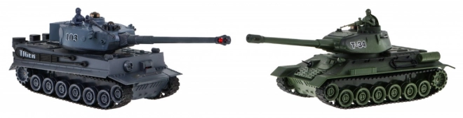 Daljinsko vodena 2 rezervoarja T-34 proti Tigru za otroke 3+ Strelni modeli 1:28 + Velika tankovska bitka + Svetlobni zvoki