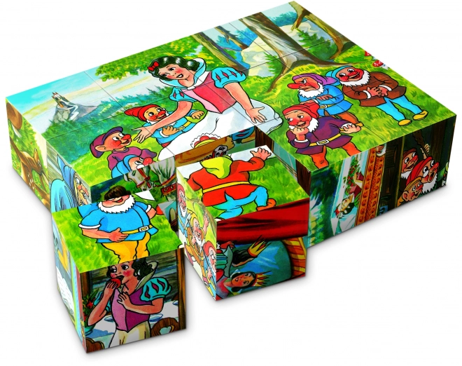 Kocke kubus Sneguljčica les 12 kos v škatli 16x12x4cm