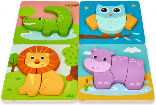 Lesene živalske puzzle set 4v1 za otroke od 1. leta