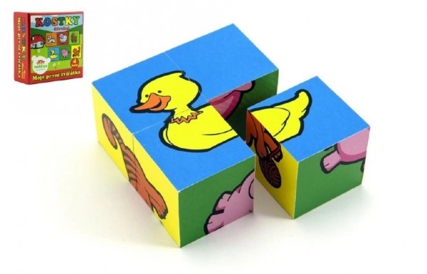 Kocke kubus štirikocka Moje prve živali les 4ks v škatli 8,5x8,5x4cm MPZ
