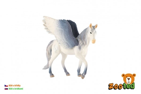 Konj s krili belo-sivo obarvan zootičen plast 14cm v vrečki