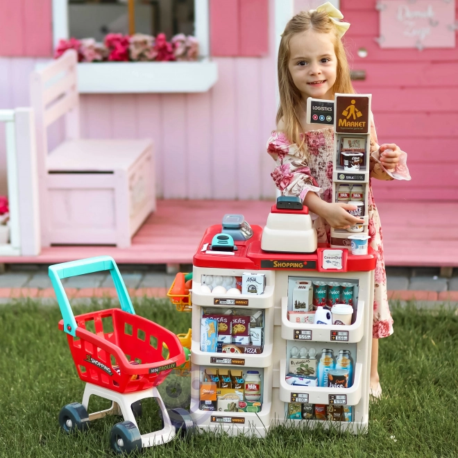 Supermarket s nakupovalnim vozičkom in skenerjem