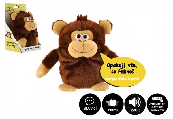 Opičja Tončka ponavljajoča stavke pliš 18cm na baterije z zvokom v škatli 12x20x10cm v vrečki