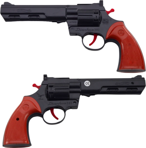 Revolver na kapice – črn otroški rekvizit pištole z zvokom strela
