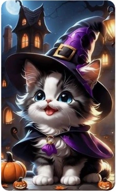 Diamantna mozaika - Mačji mladiček Halloween