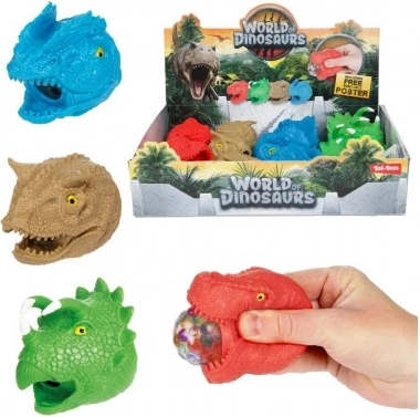 Dinozavrova glava, stiskalna antistres igrača 8 cm, 4 vrste, 12 kos v škatli