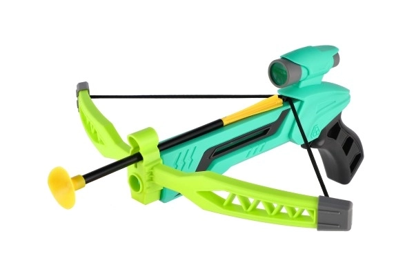 Pištola/kuša s lokom na priseske plast 25cm + puščice 3 kos v škatli 36x21x5cm
