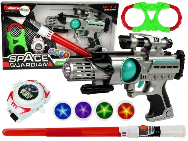 Set vesoljskih orožij Space Guardian z lasersko pištolo in mečem
