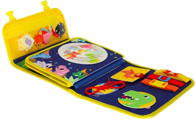 Montessori senzorična manipulativna deska z motivom dinozavra modra