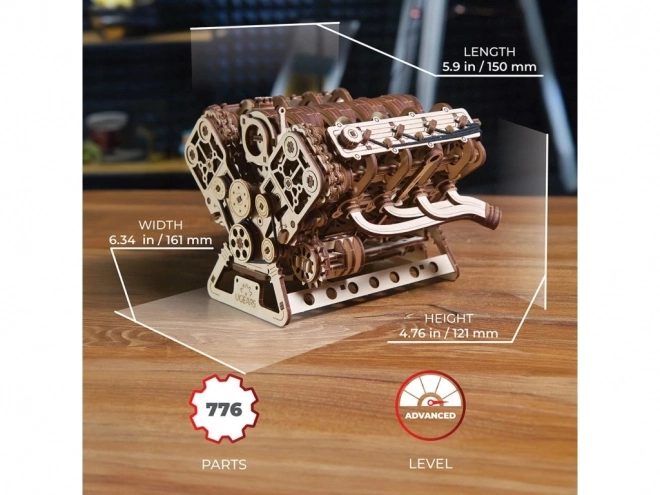 Ugears 3D lesena sestavljanka motor V8
