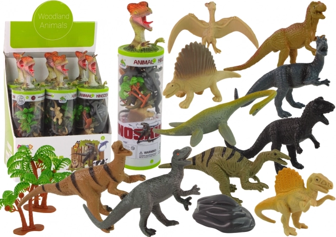 Set figuric dinozavrov v tubi z dodatki – 12 kosov