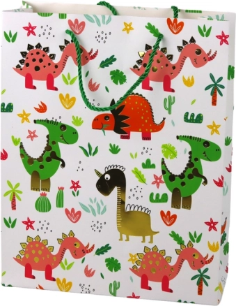 Papirnata darilna vrečka barviti dinozavri in palme 32 × 26 × 10 cm