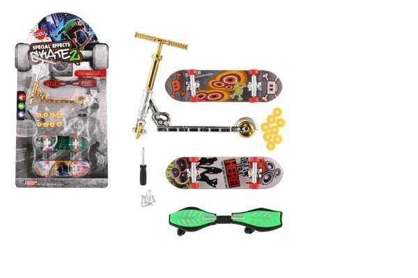 Komplet skateboard vijaki, prstna rolka, valovni deska plast z dodatki, mix vrst na kartici 16x30cm