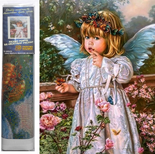 Diamantno slikanje Angelček s cvetovi 30x40 cm