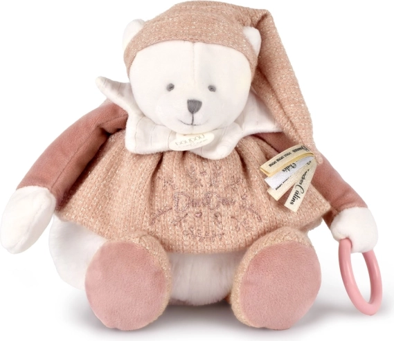 Darilni set Plišasti polarni medvedek Doudou s obročkom 30 cm rožnat