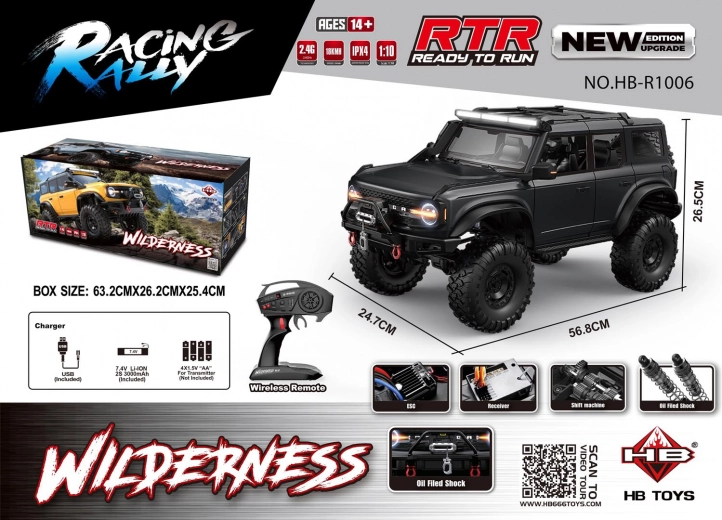 RC avto WILDERNESS 1:10, črn, vodoodporen, LED osvetlitev
