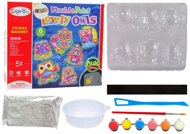 Set za barvanje DIY Sijoče sove Mavčni magneti