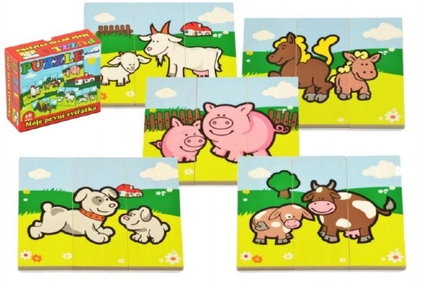 Lesene Puzzle Moje prve živalice 18 kosov za najmlajše v škatli 13x11,5x4,5cm 12m+ MPZ