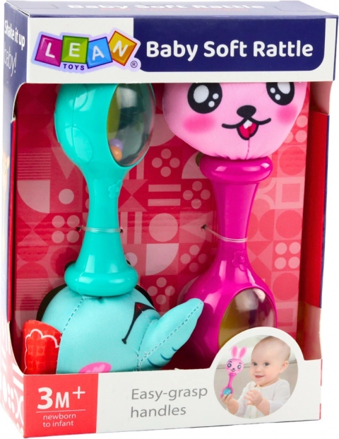 Set ropotuljic z mehko žogico zajček in slon