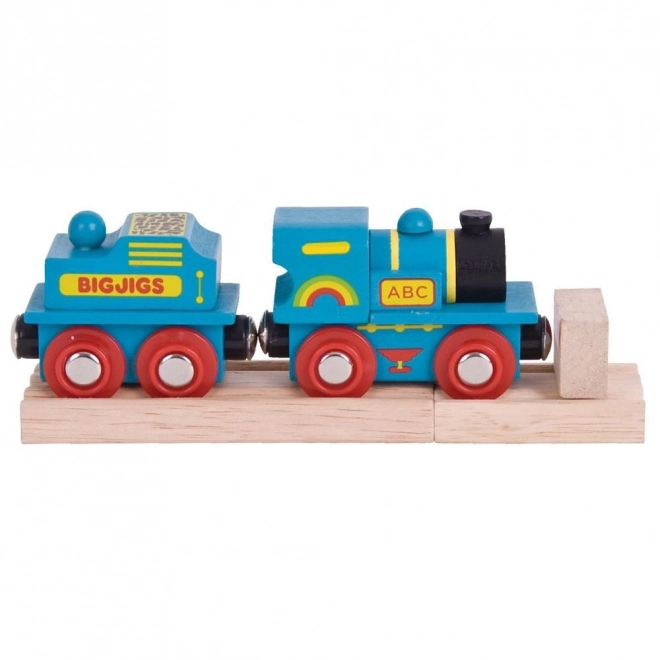 Modra lokomotiva s tenderjem in 2 tirnicama od Bigjigs Rail