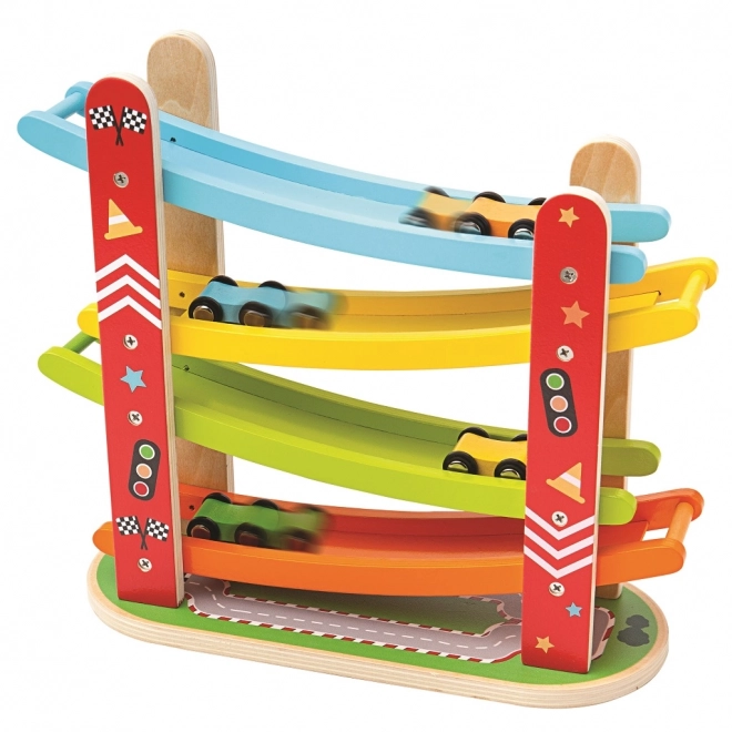 Lesena dirkalna steza za avtomobile Bigjigs Toys