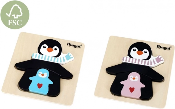Lesene puzzle pingvin z mladiči