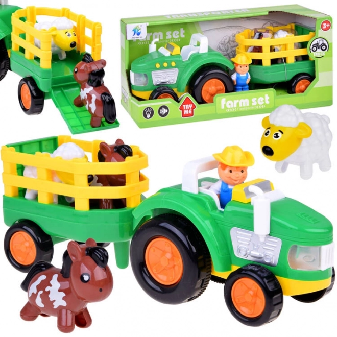 Kmetijski traktor s prikolico in živalmi zvok + svetloba ZA5390