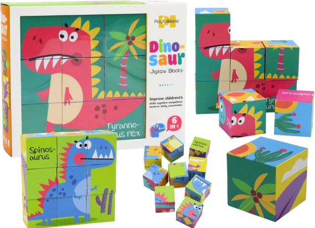 Izobraževalne puzzle kocke 6v1 Dino svet, 9 delov