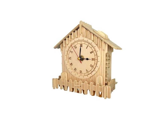 Woodcraft Lesene 3D sestavljanke ura hiša