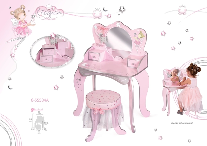 Leseni toaletni mizica s stolčkom Magic Maria