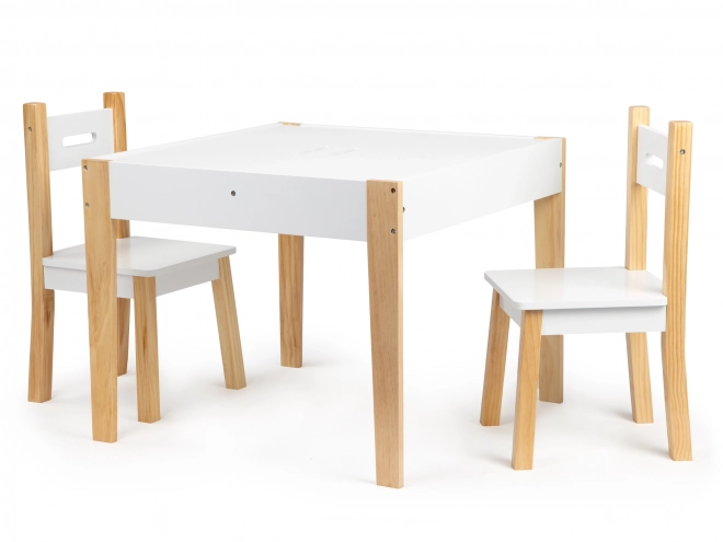 ECOTOYS Otroška lesena miza s tablo in dvema stoloma