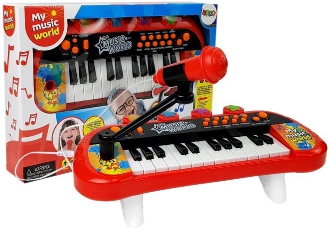 Tipkovnica Pianinko 24 tipke USB mikrofon rdeča