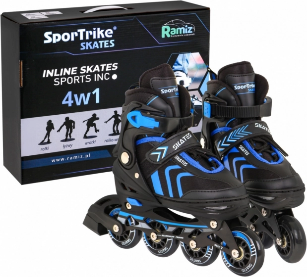 Otroški komplet 4-v-1 drsalke: inline, quad in ledne – velikost 39–43 – Modra