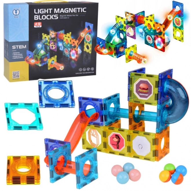 3D magnetne kocke za otroke Svetleče kroglične steze 49 elementov ZA5250